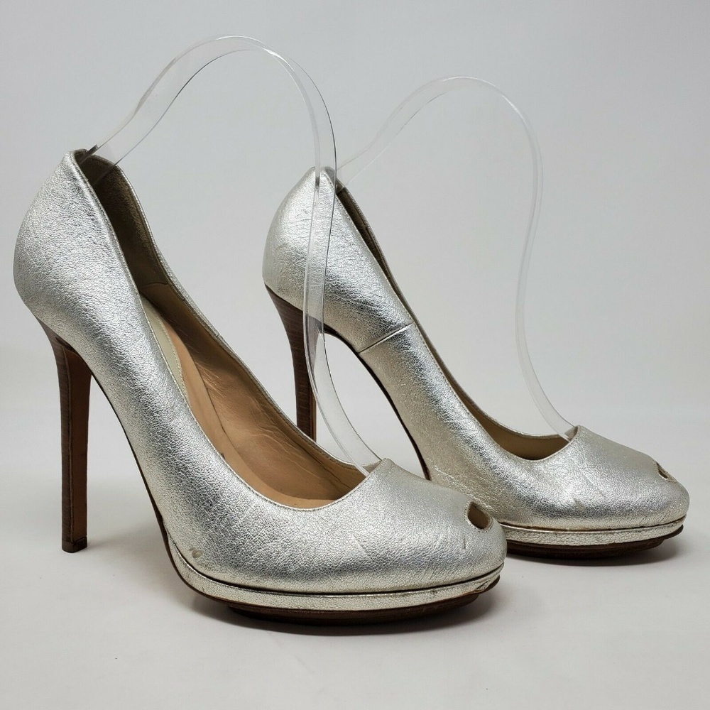 HERVE LEGER Metallic Silver Peep Toe Heel Formal